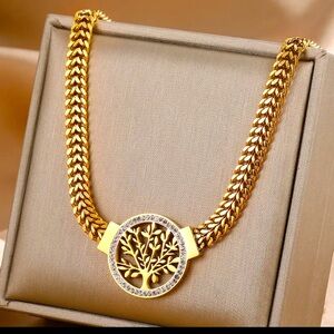Tree Of Life New Stainless Steel Gold Plated Color Necklace Fashion Jewelry